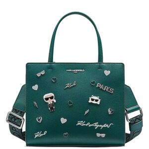 Karl Lagerfeld Dark Teal Satchel with Silver Accents